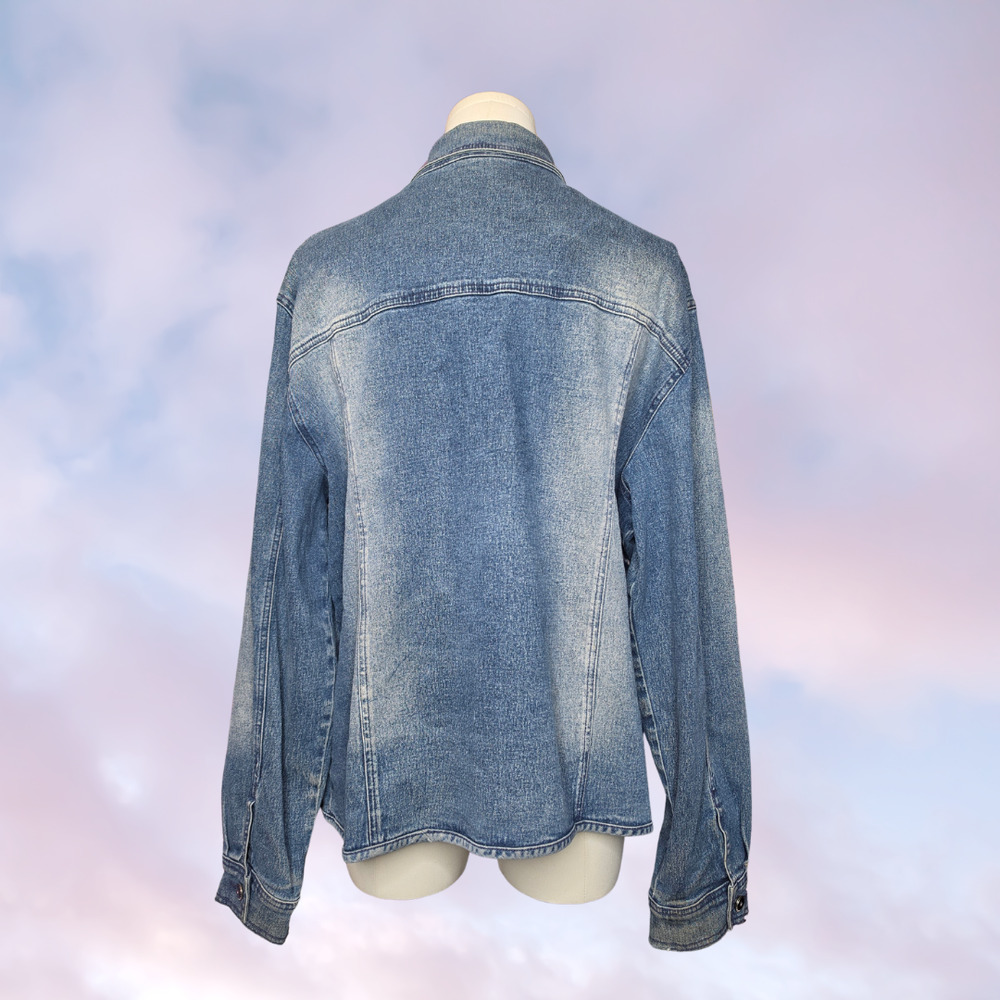 Vintage 1of1 Unique Hand Painted Roses Floral Pink Purple Peony Denim Jacket XL - Picture 4 of 6